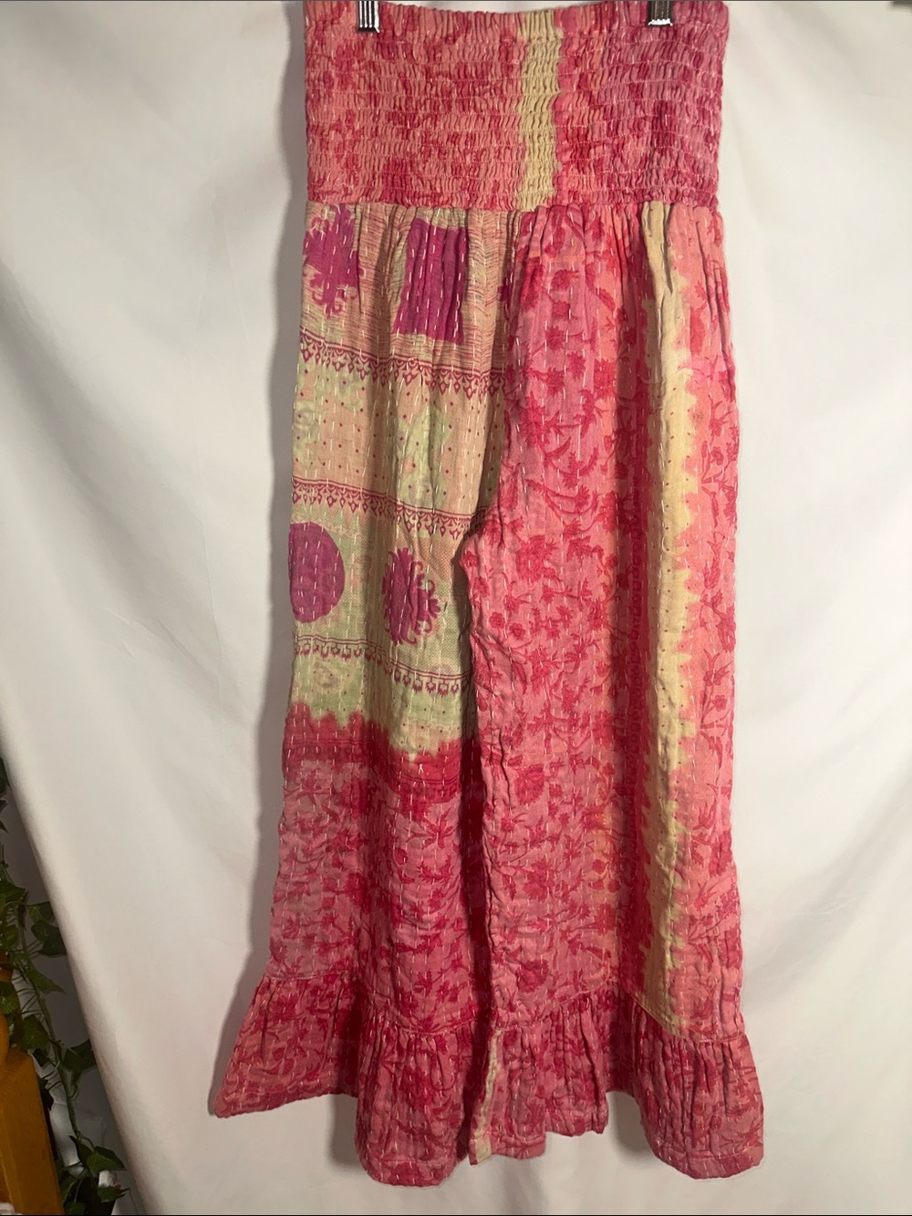 Source Unknown Pink Floral Smocked-Waist Wide Leg Pants - Picture 3 of 3